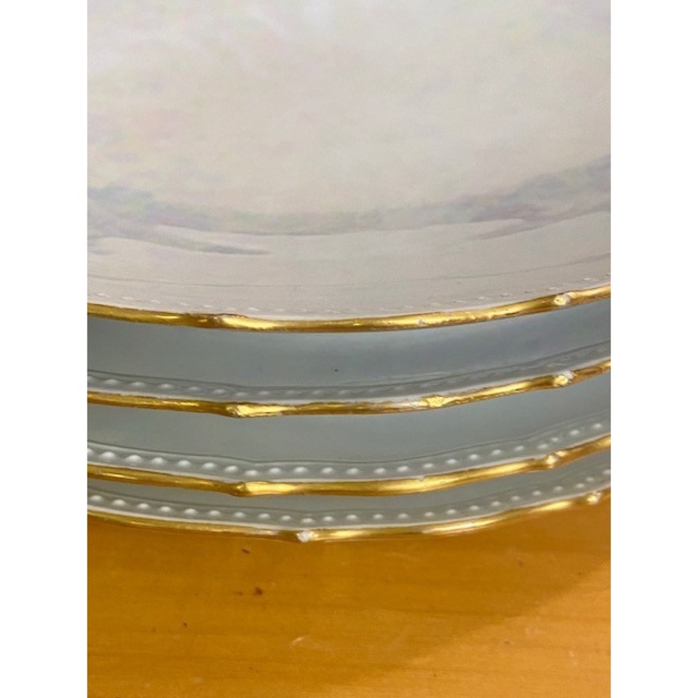 Vintage PK Silesia Opalescent Luster Plates Set of 4 Scalloped Gold Trim 8 Inch - Picture 6 of 9